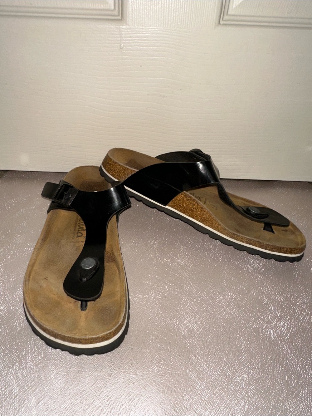 Betula By Birkenstock Women’s Black Thong Sandals with Cork Footbed 39 8 summer